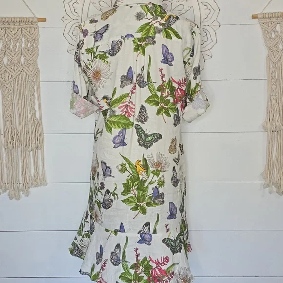 J. McLaughlin Wellesley Linen Dress In Jardin Mariposa - Picture 5 of 9